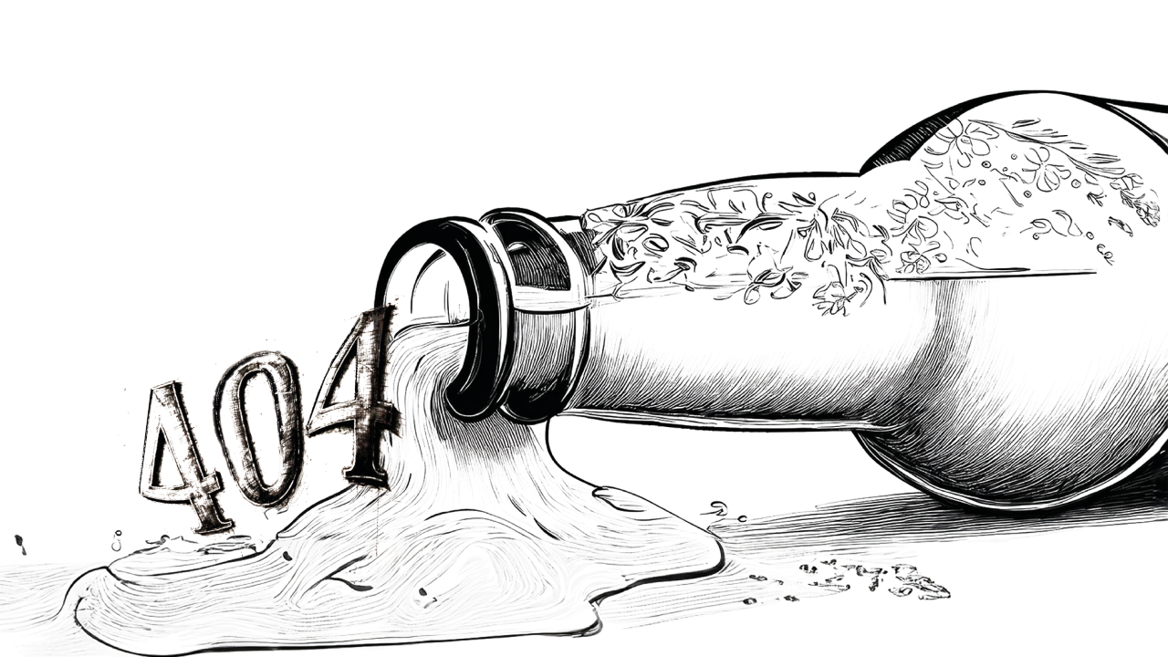 Aus einer umgestürzten Flasche ergießen sich verschlungene Zahlen und Pflanzen.